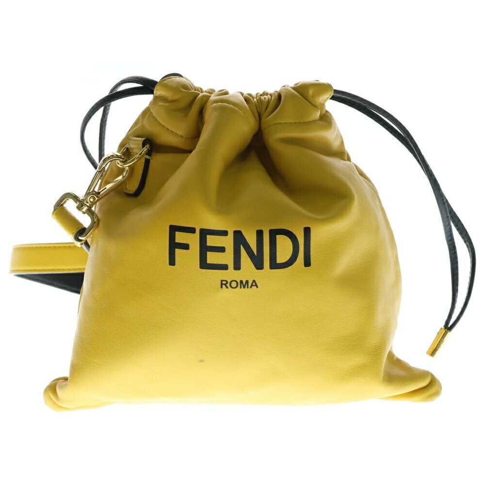 FENDI Shoulder Bag Drawstring Slim Clutch Yellow